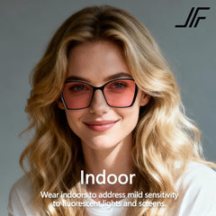 JFXQDR primer plano lente Brown-60 mostrando tinte y bloqueo luz