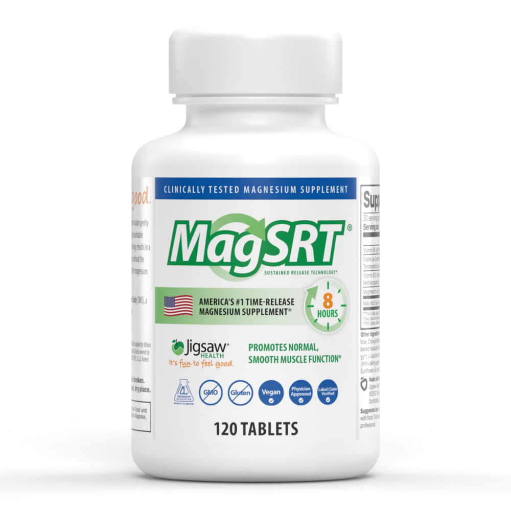 Jigsaw Health MagSRT frente del empaque que muestra beneficio de liberación sostenida