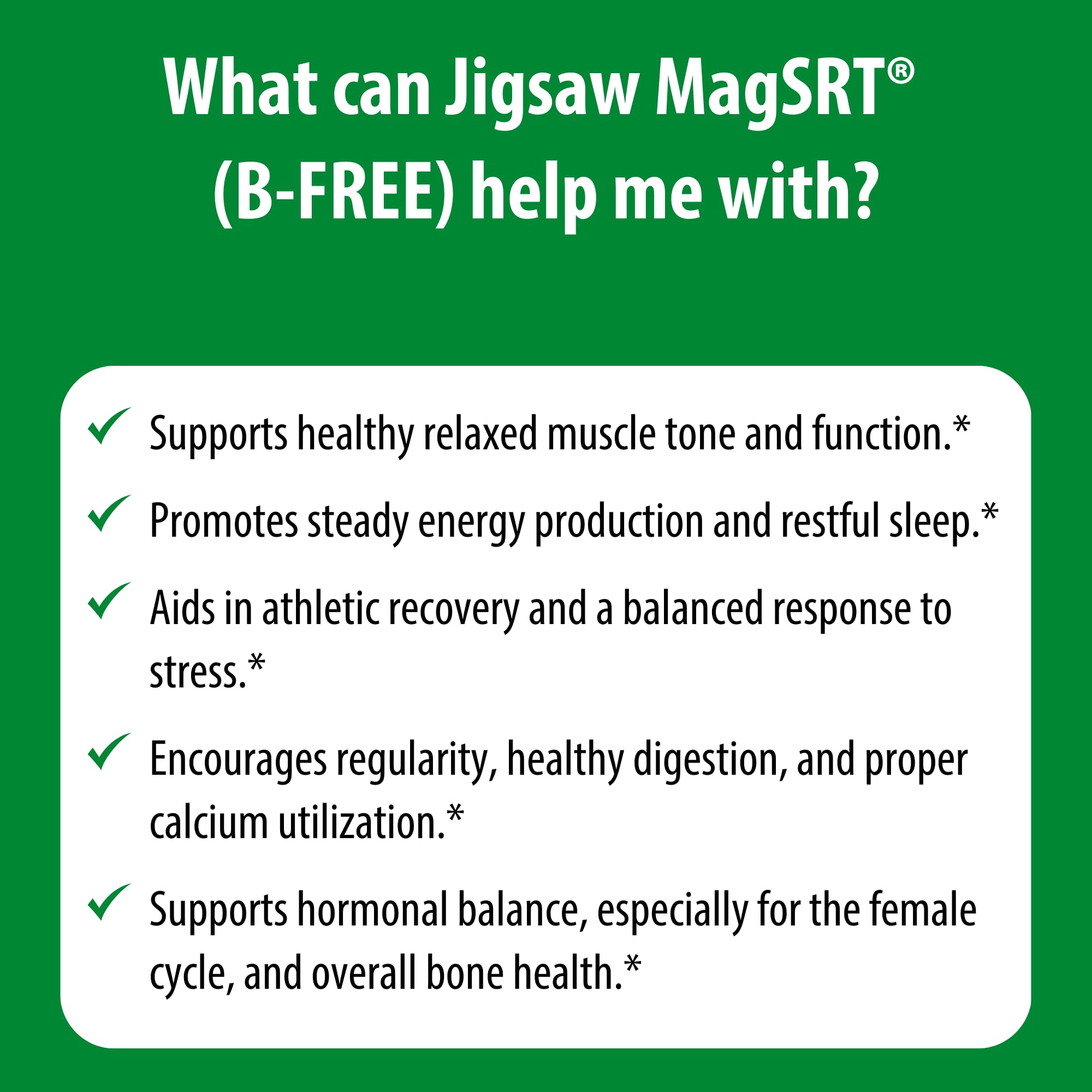 Jigsaw Health MagSRT ingredientes ácido málico y magnesio representados para contexto funcional