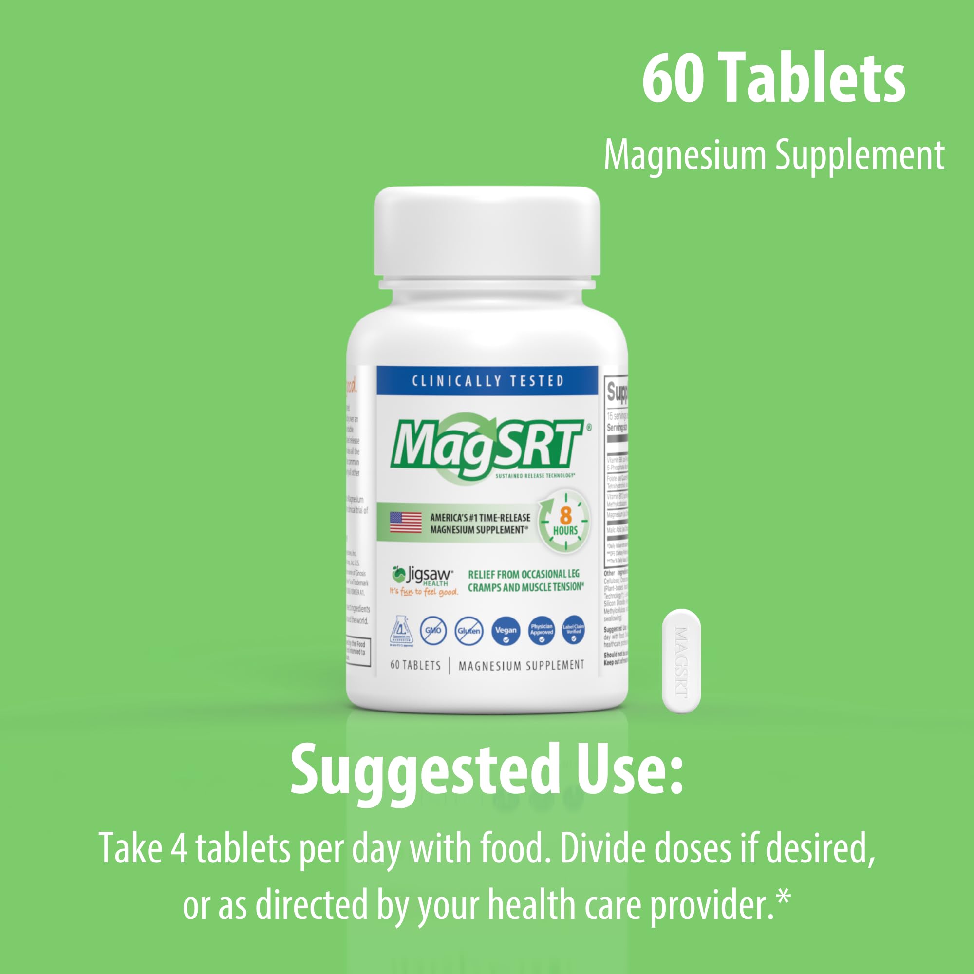 Jigsaw Health tableta junto a un vaso de agua ilustrando su toma diaria
