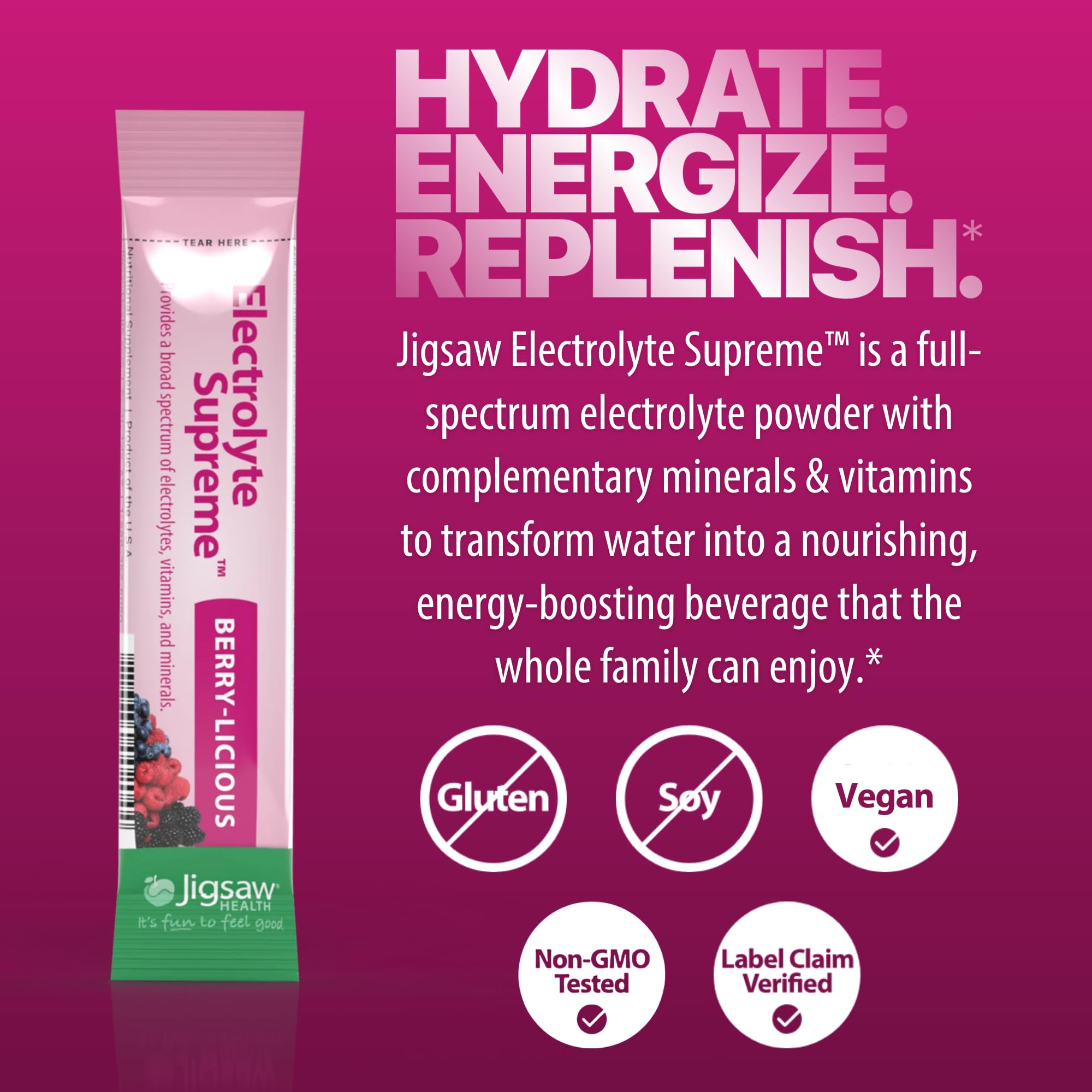 Jigsaw Health vaso con bebida Berry preparada, hidratación con electrolitos lista para beber