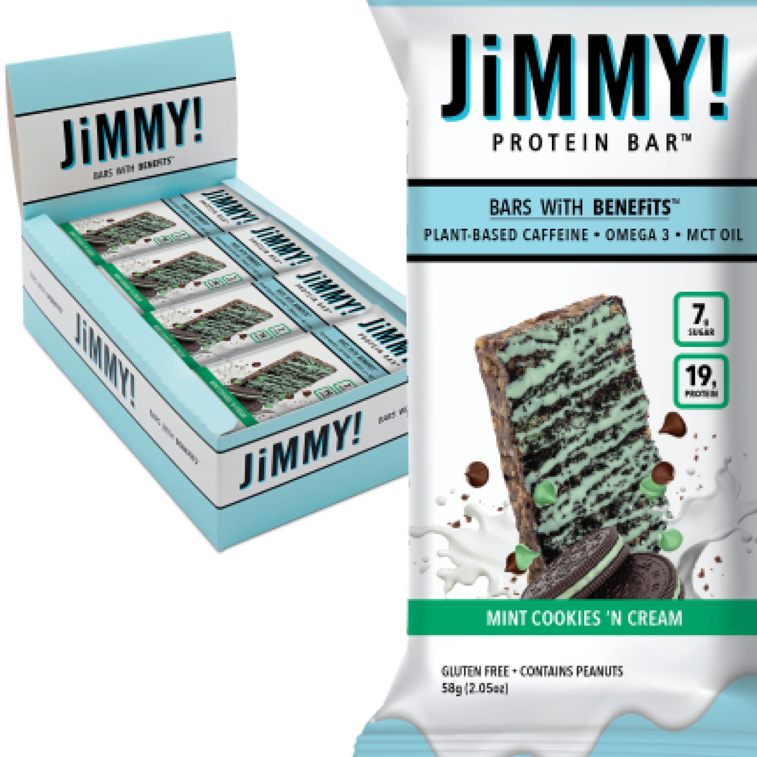 JIMMYBAR empaque frontal Mint Cookies N Cream muestra beneficio práctico