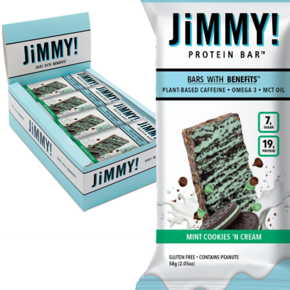 JIMMYBAR empaque frontal Mint Cookies N Cream muestra beneficio práctico