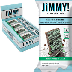 JIMMYBAR empaque frontal Mint Cookies N Cream muestra beneficio práctico