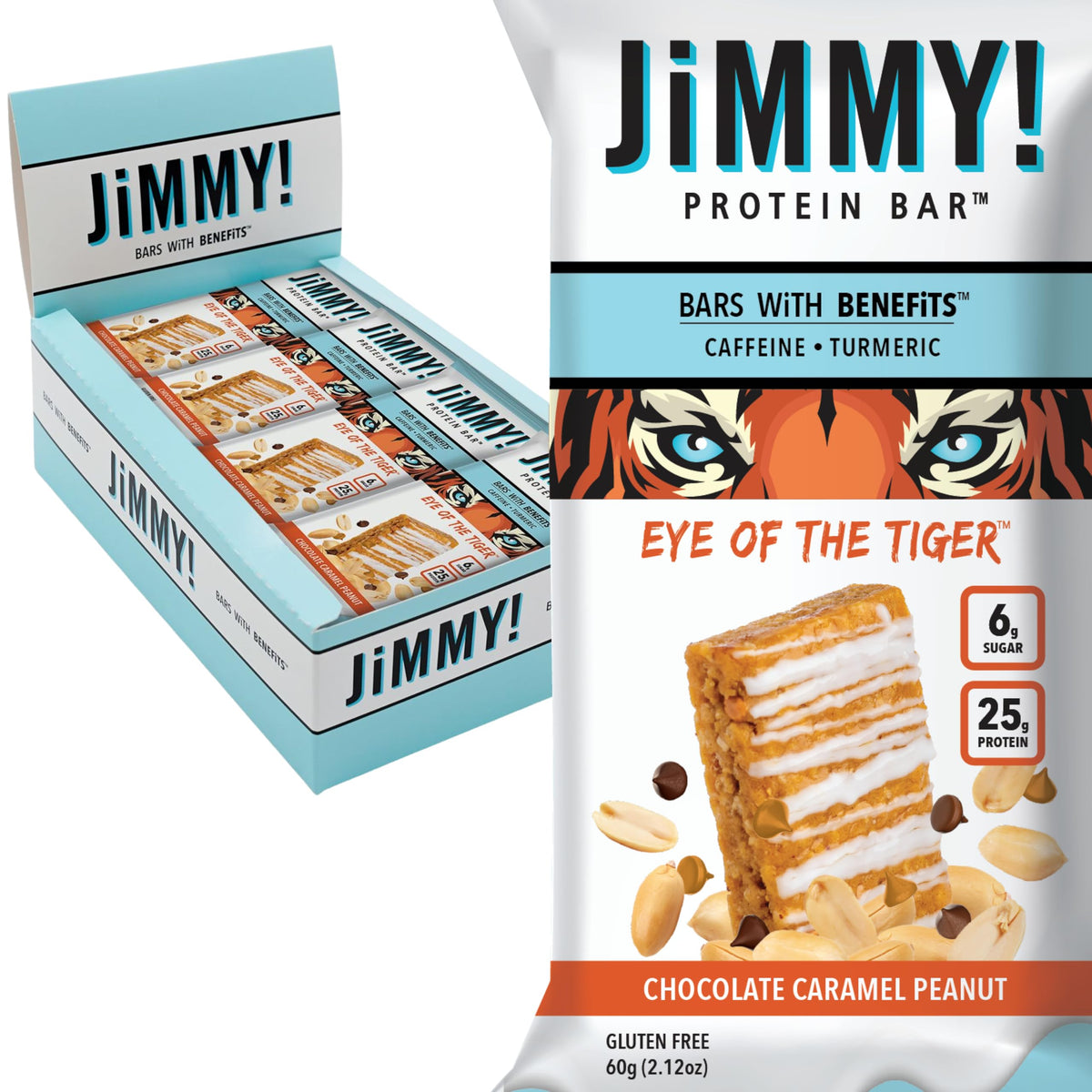 JiMMYBAR frontal del empaque mostrando información nutricional y diseño atractivo