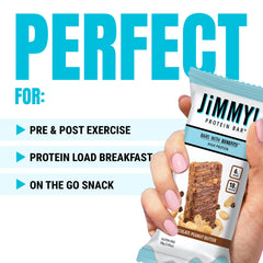 JIMMYBAR barra en mano mostrando tamaño práctico y aporte proteico