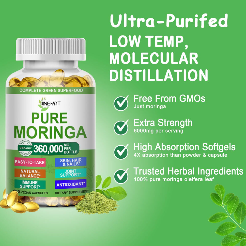JINGYAT gota de aceite de Moringa resaltando absorción y biodisponibilidad