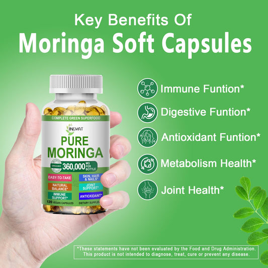 JINGYAT cápsula blanda de Moringa primer plano que muestra textura y pureza