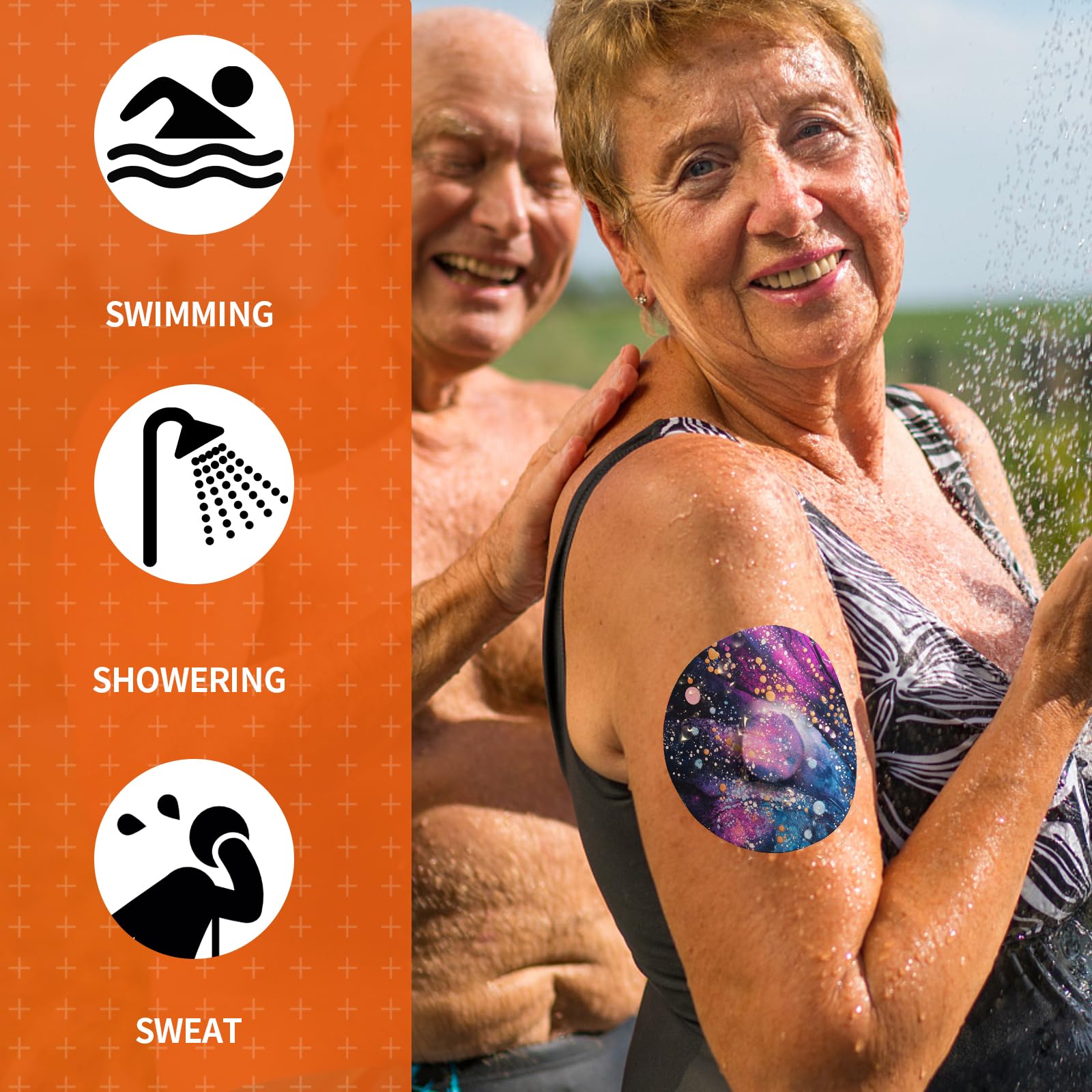 Jinyu-Sega parche junto a sensor Dexcom G7 para comparar tamaño