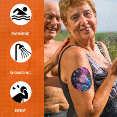 Jinyu-Sega parche junto a sensor Dexcom G7 para comparar tamaño