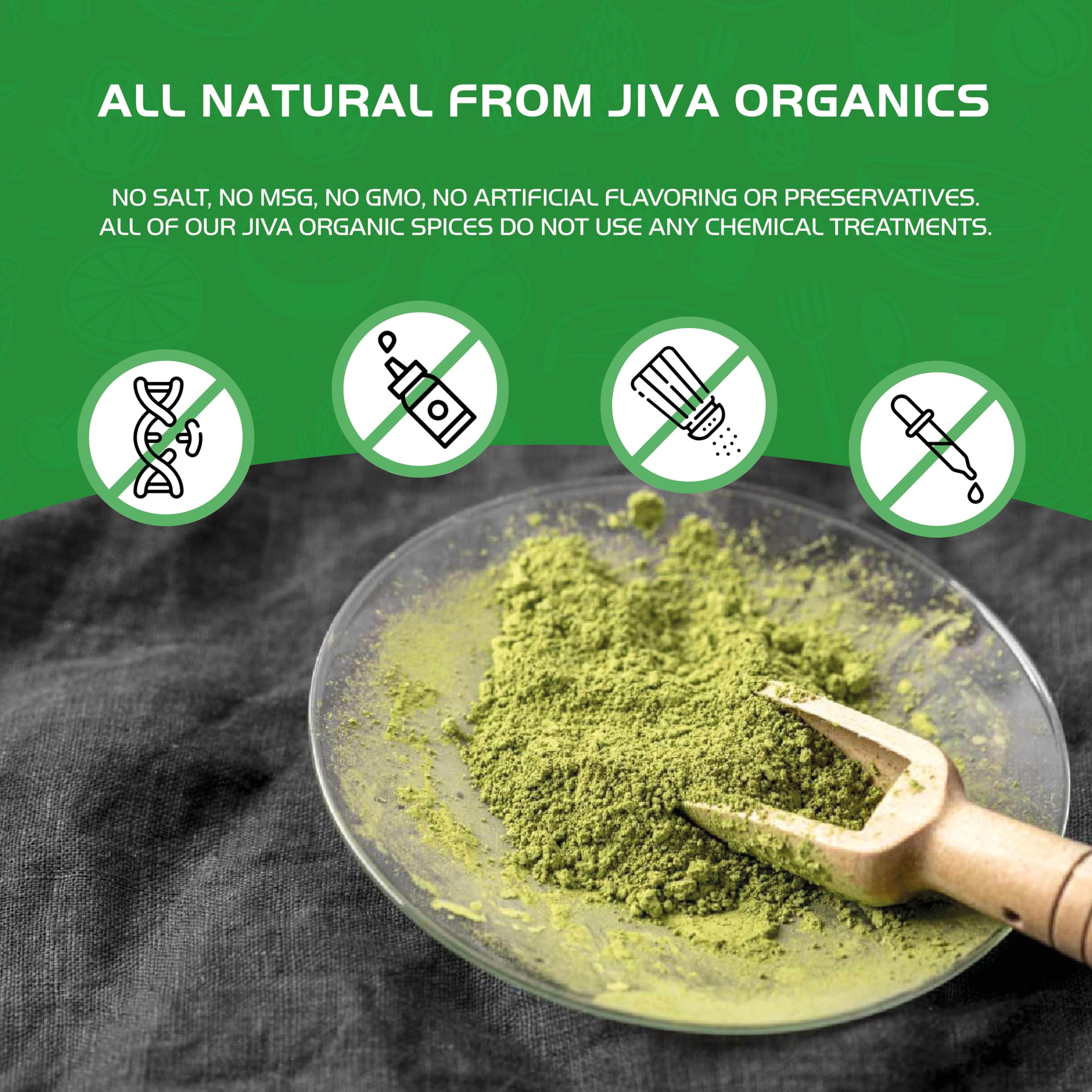 Jiva Organics etiqueta con sellos USDA Organic y Non-GMO visibles
