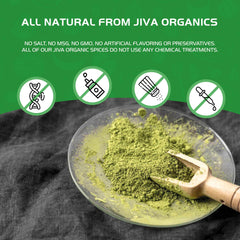 Jiva Organics etiqueta con sellos USDA Organic y Non-GMO visibles
