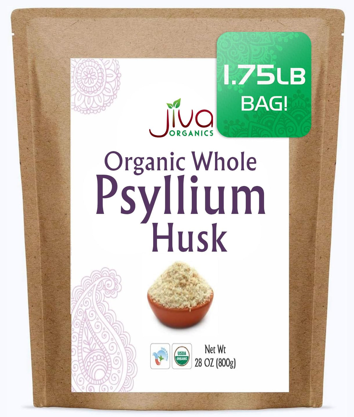 Jiva Organics frente del paquete mostrando presentación y tamaño