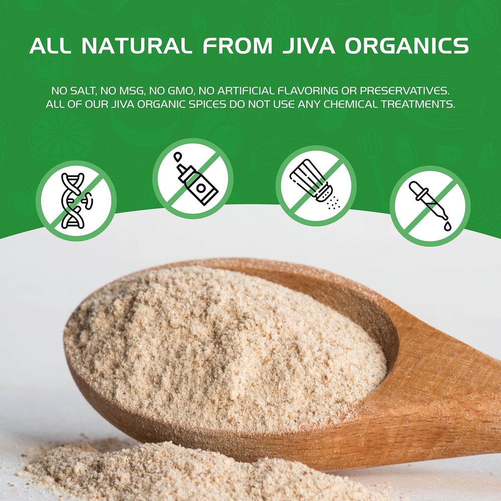 Jiva Organics taza para comparar tamaño del envase y rendimiento