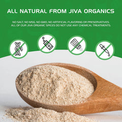 Jiva Organics taza para comparar tamaño del envase y rendimiento