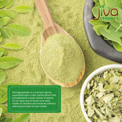 Jiva Organics taza de té de moringa humeante, preparación rápida