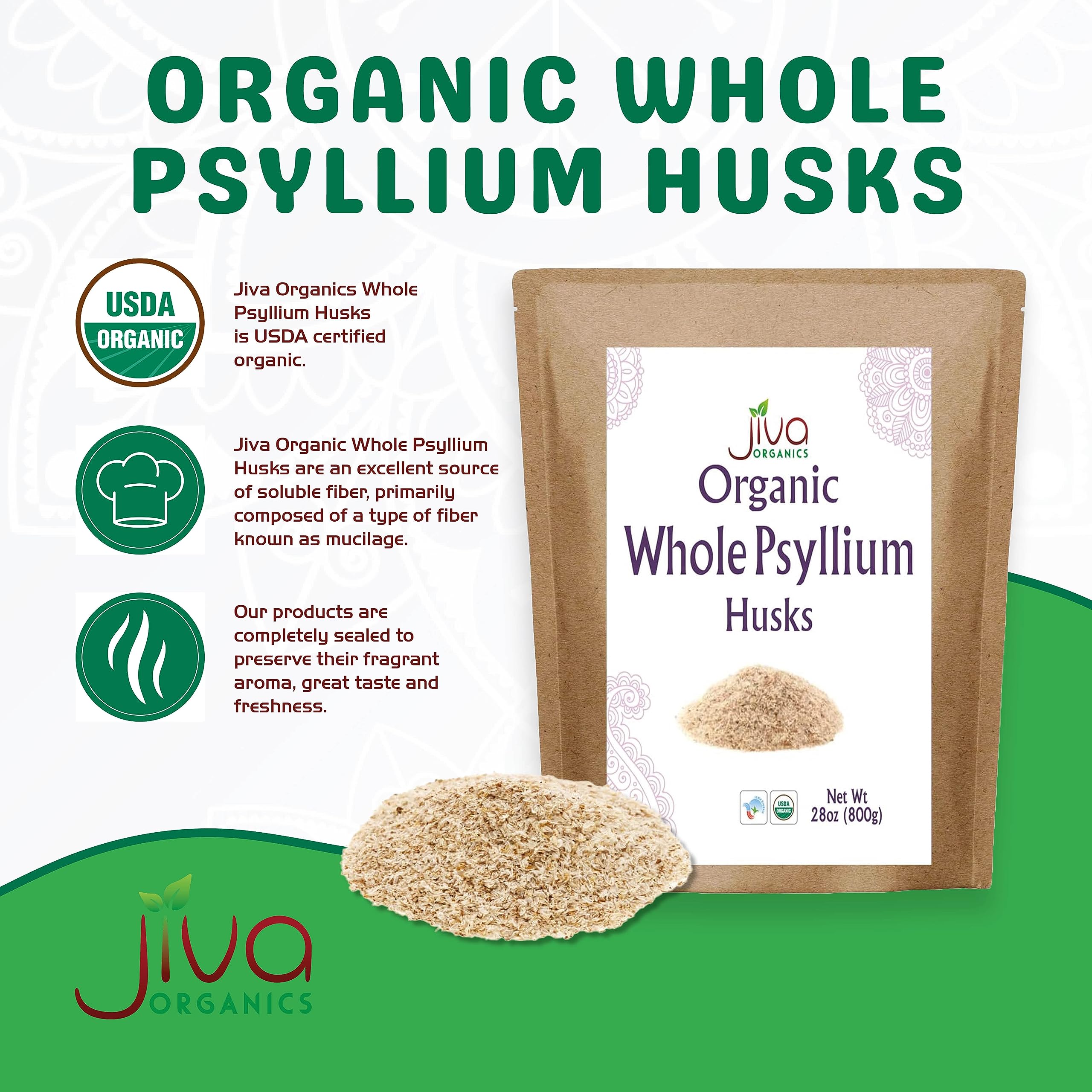 Jiva Organics textura granular del psyllium promoviendo versatilidad