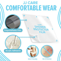 JJ CARE protector en pierna cubriendo vendaje, asegura higiene en la ducha