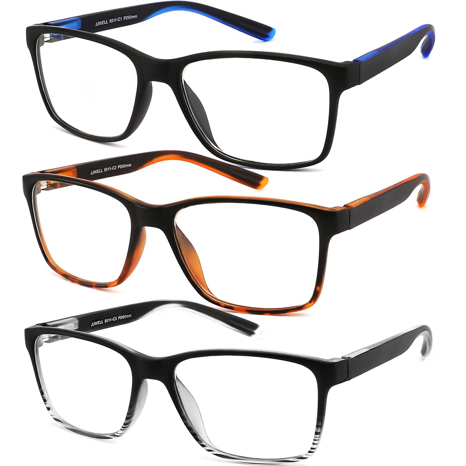 JJWELL vista frontal del pack tres gafas, práctico para varios lugares