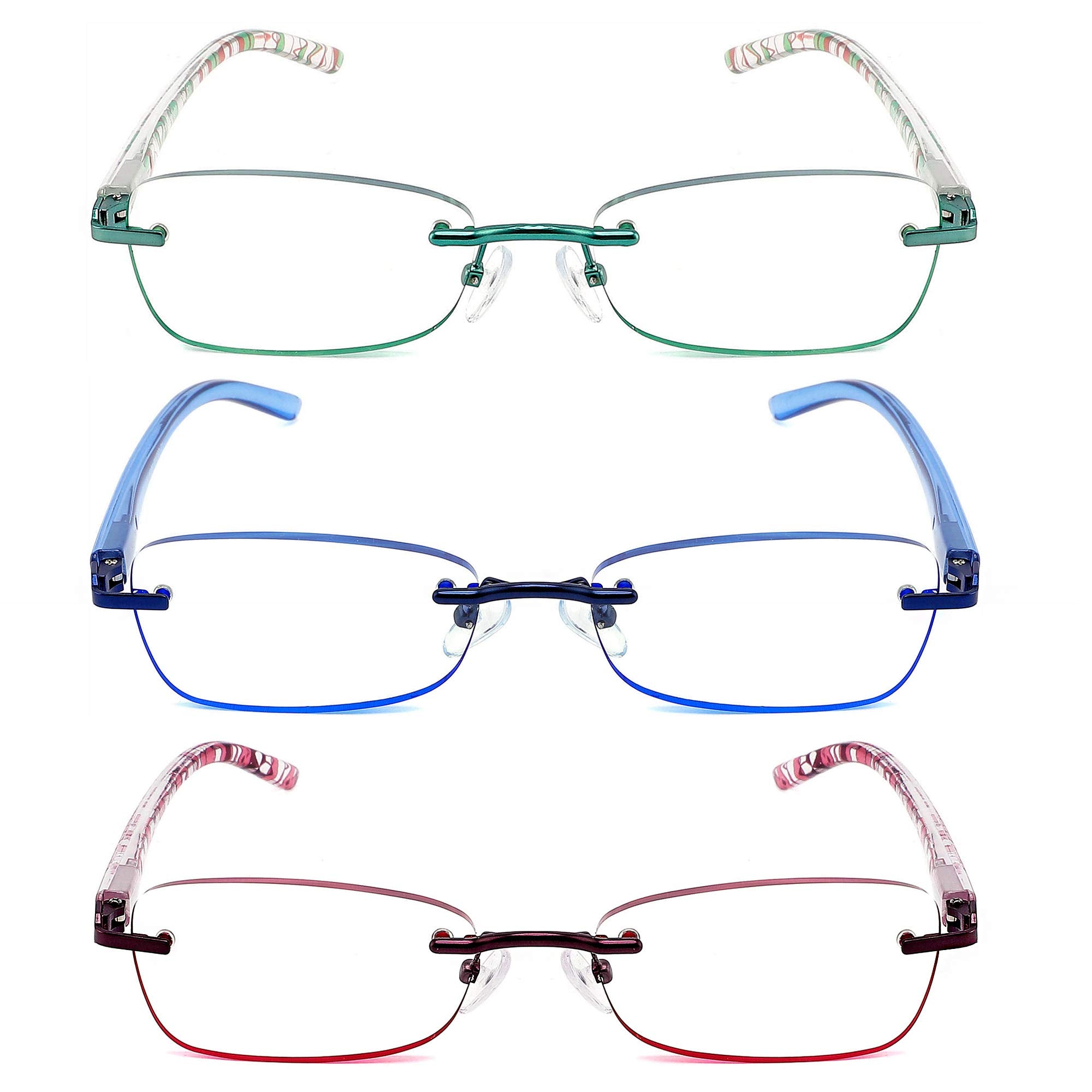 JJWELL vista frontal del paquete de tres gafas con diseño femenino y protección