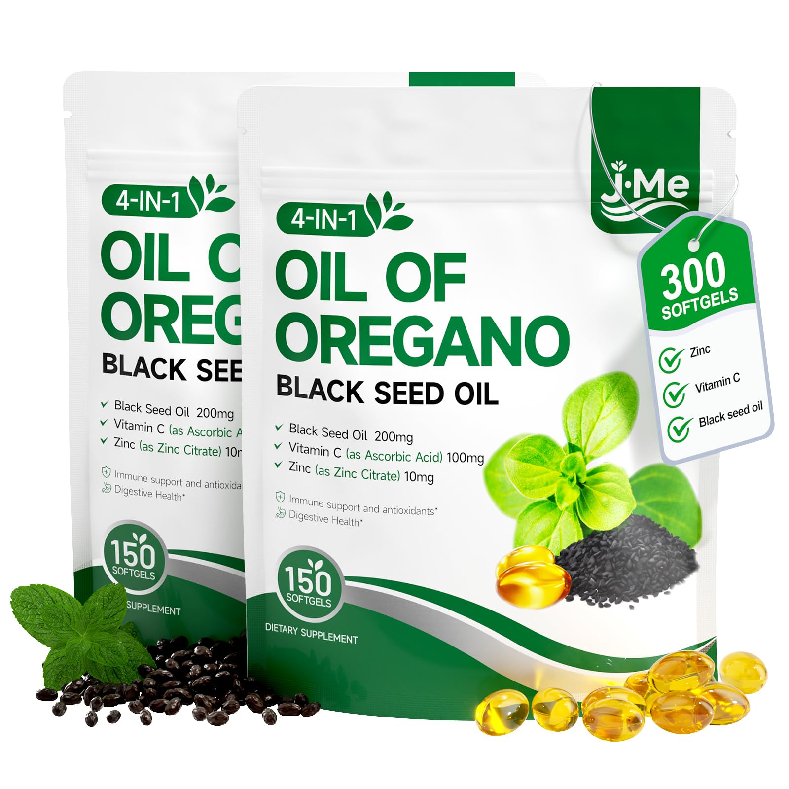 JME frasco frontal 300 softgels mostrando conveniencia y duración