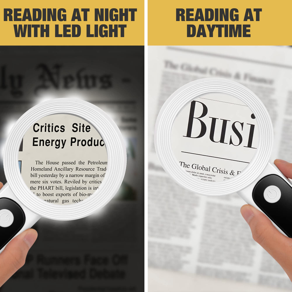 JMH lupa en uso leyendo libro, luz que facilita lectura nocturna