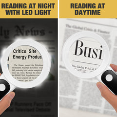 JMH lupa en uso leyendo libro, luz que facilita lectura nocturna