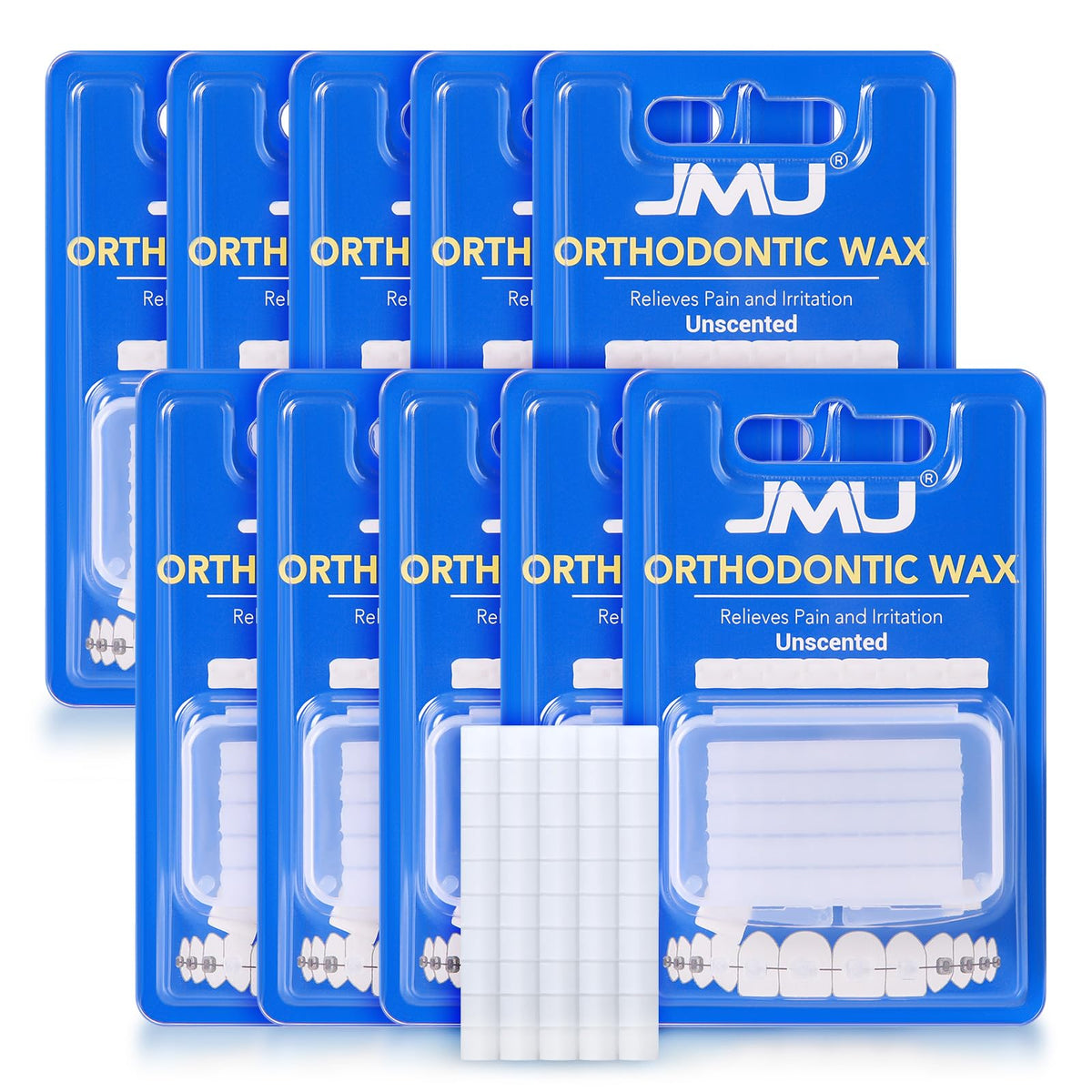 JMU frontal del paquete con 10 tiras y 500 puntos para alivio de brackets