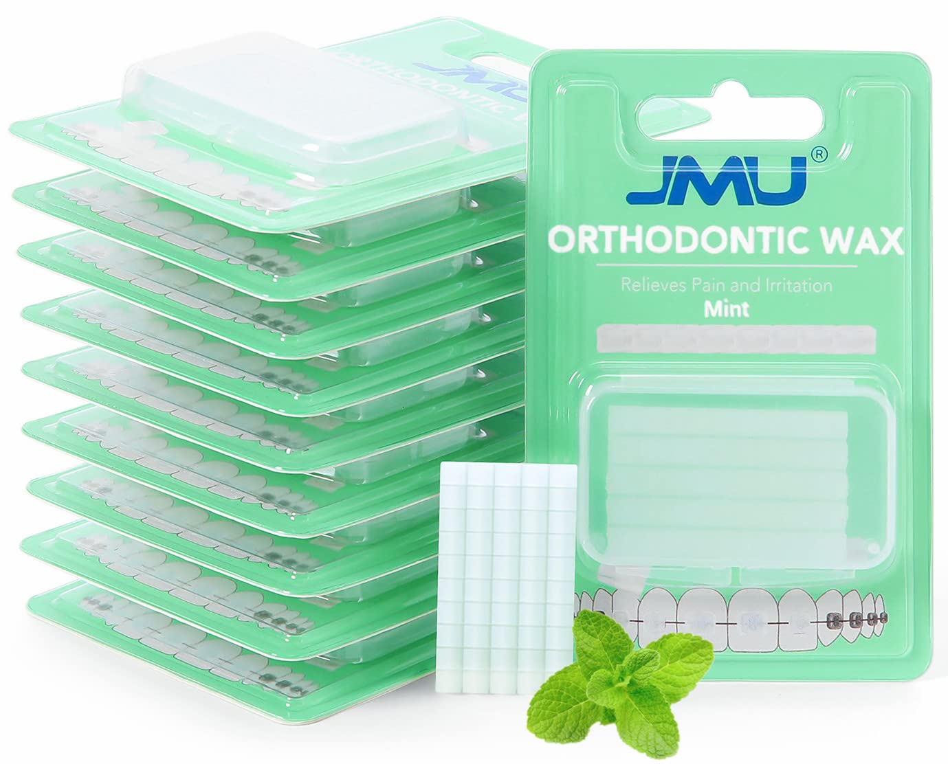 JMU packaging frontal mostrando caja de 10 packs con 500 discos para alivio