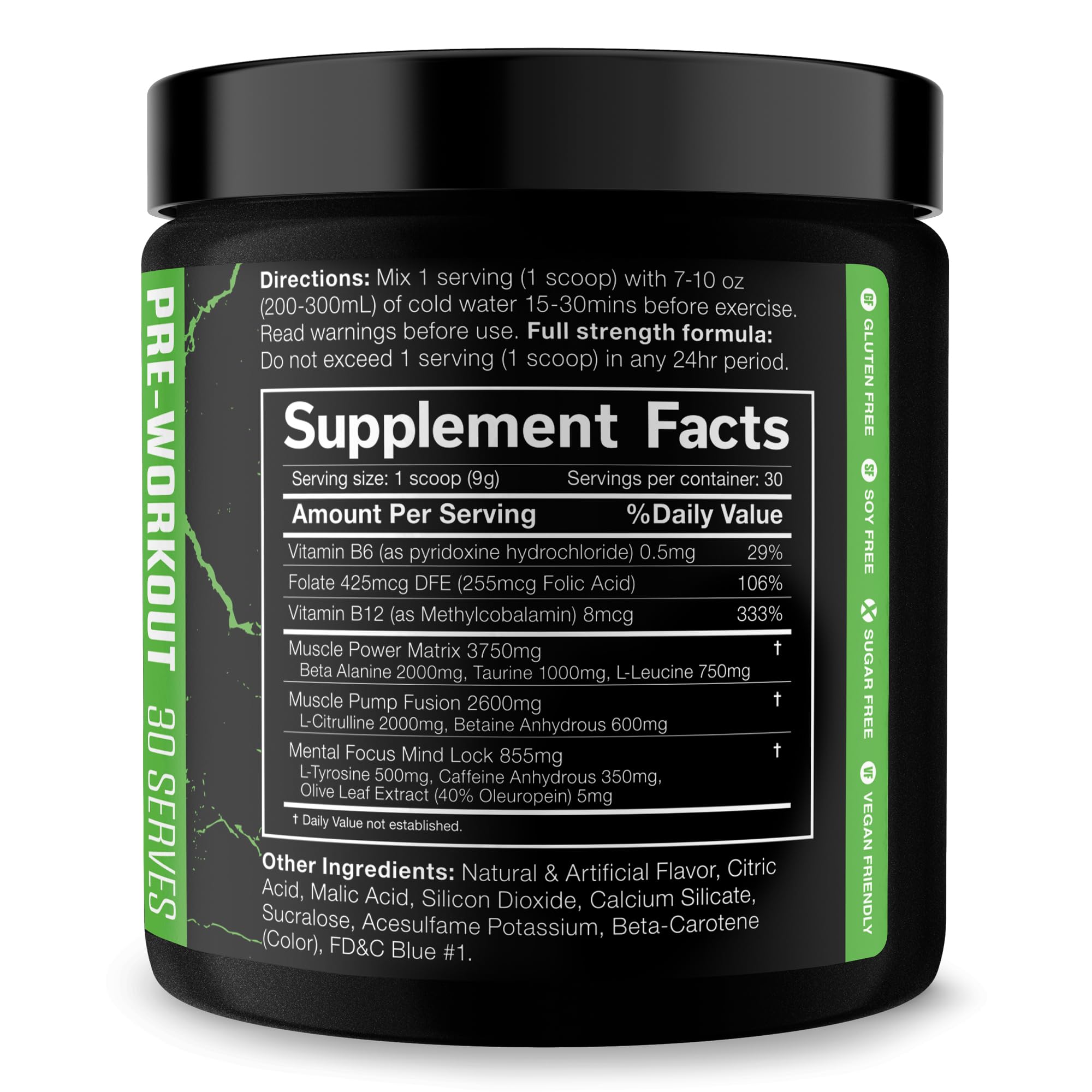 JNX SPORTS cucharada con The Shadow! mostrando ingredientes activos por ración