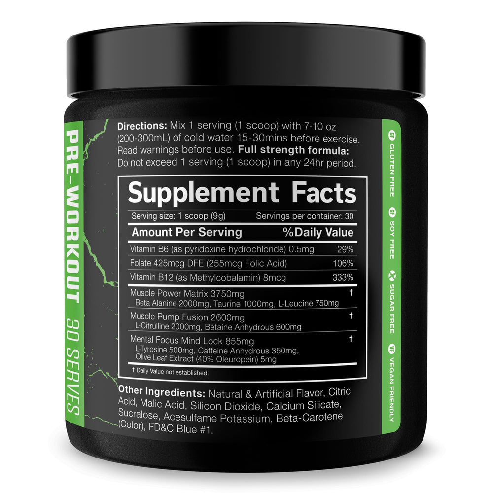 JNX SPORTS cucharada con The Shadow! mostrando ingredientes activos por ración