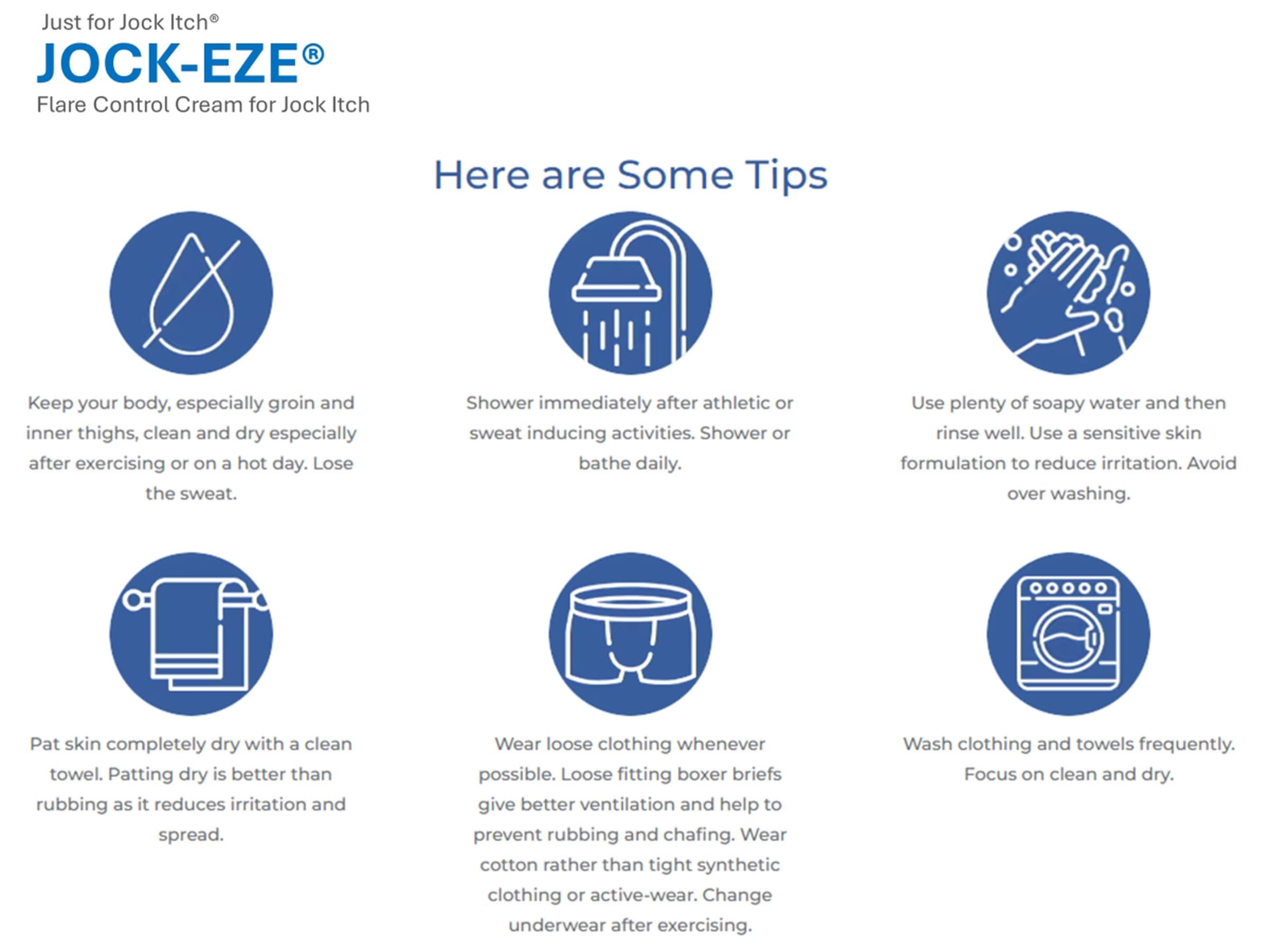 JOCK-EZE reverso del empaque con lista de ingredientes y tranquilidad