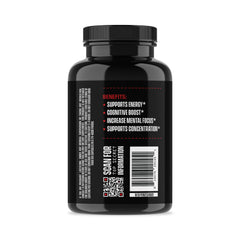 Jocko Fuel Brain Power envase en escritorio con ordenador, sugiere uso en jornadas de trabajo y estudio