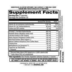 Jocko Fuel Brain Power etiqueta con lista de ingredientes clave para memoria, energía y claridad mental