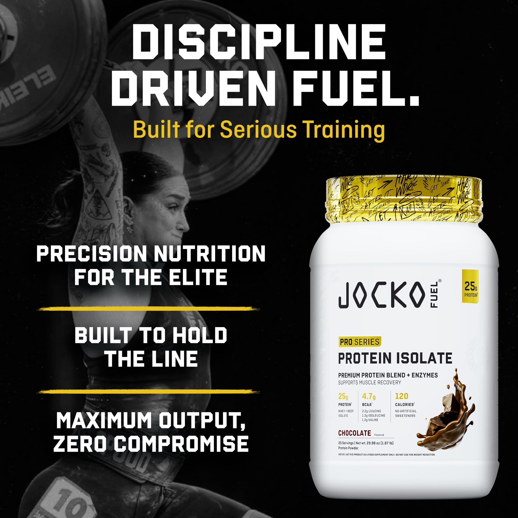 Detalle de la etiqueta nutricional Jocko Fuel que resalta macros bajos