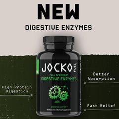 Jocko Fuel etiqueta con lista de enzimas y Betaine HCl para transparencia
