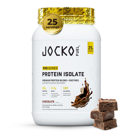 Envase Jocko Fuel frente mostrando etiqueta y beneficio de 25 g de proteína