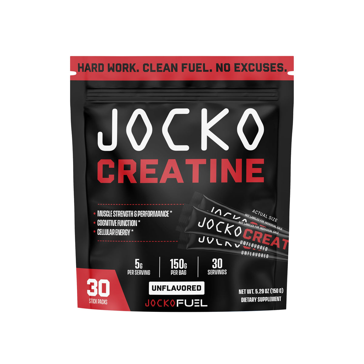 Jocko Fuel frontal del envase mostrando los 30 sobres y diseño claro