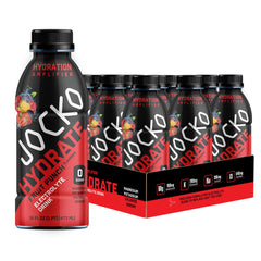 Jocko Fuel frontal mostrando botella Fruit Punch con diseño claro y beneficio de rehidratación