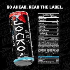 Acercamiento a la etiqueta Jocko Fuel GO Nitro Pop mostrando vitaminas y adaptógenos, información clara