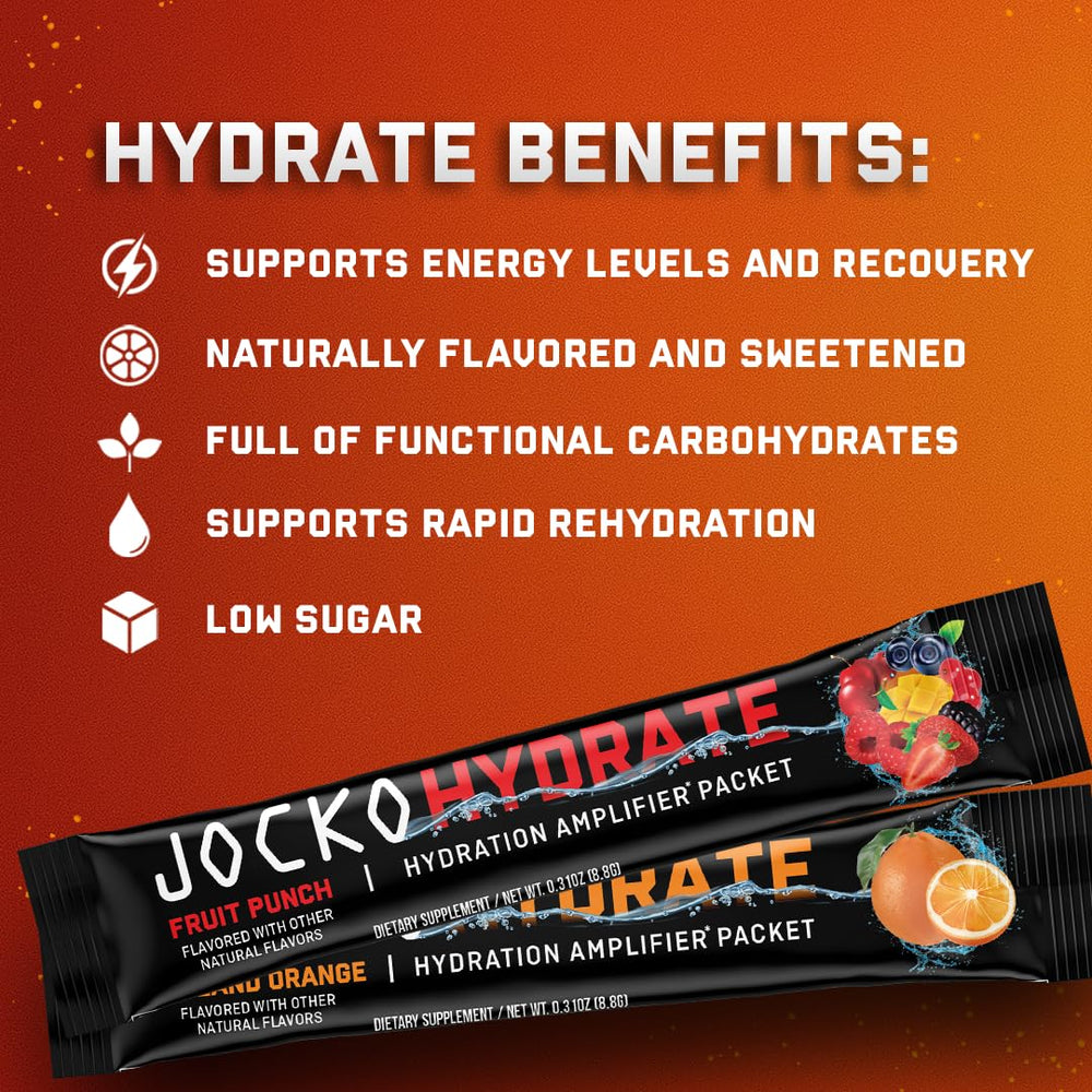 Comparación de tamaño del sobre Jocko Fuel al lado de una mano para escala
