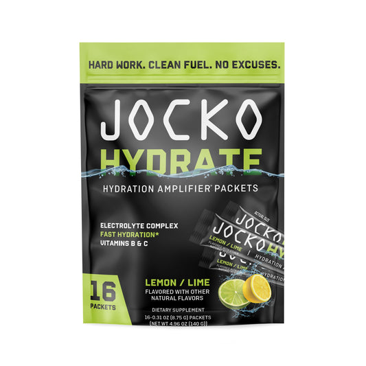 Jocko Fuel paquete frontal mostrando diseño y beneficio de hidratación rápida