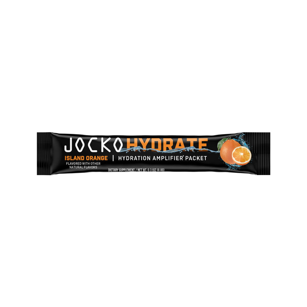 Vaso con bebida preparada Jocko Fuel Island Orange hidratación inmediata