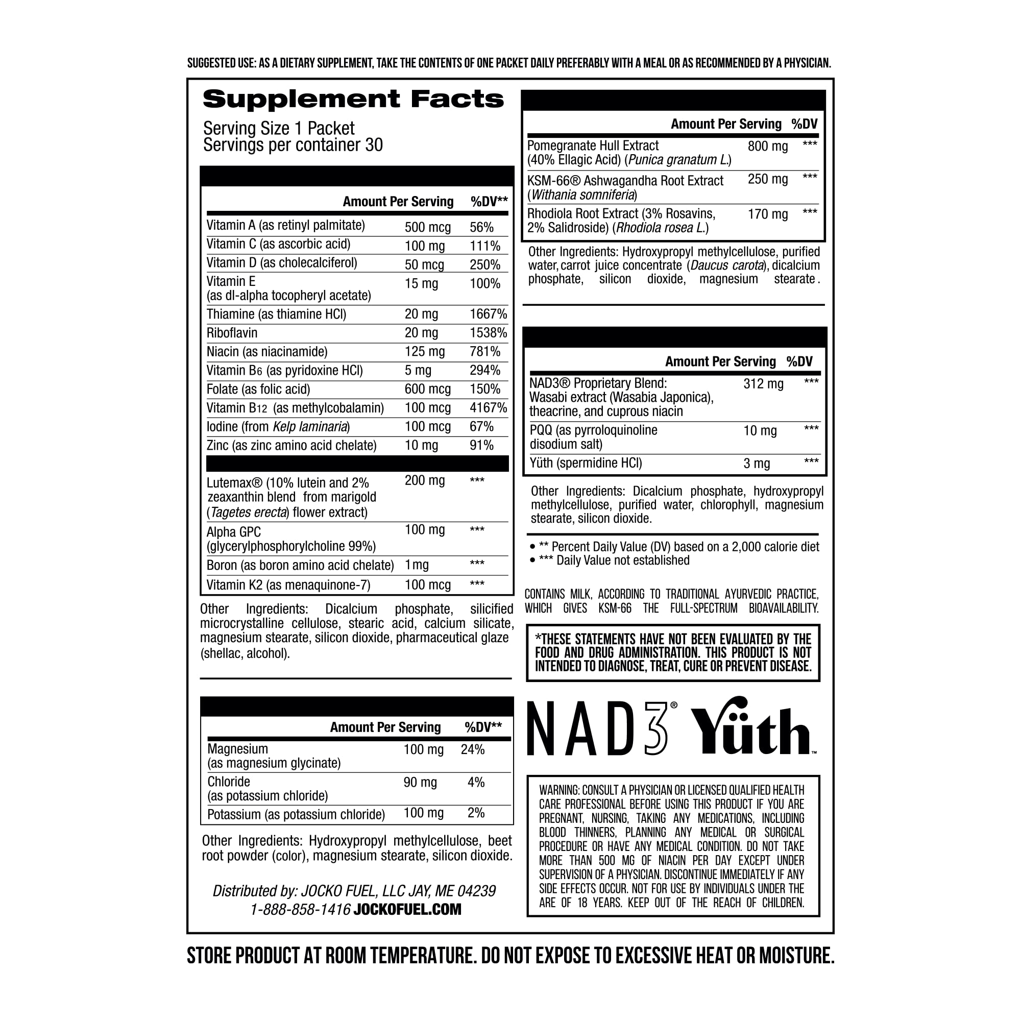 Jocko Fuel Time War tabla de nutrientes ilustrando vitaminas y minerales