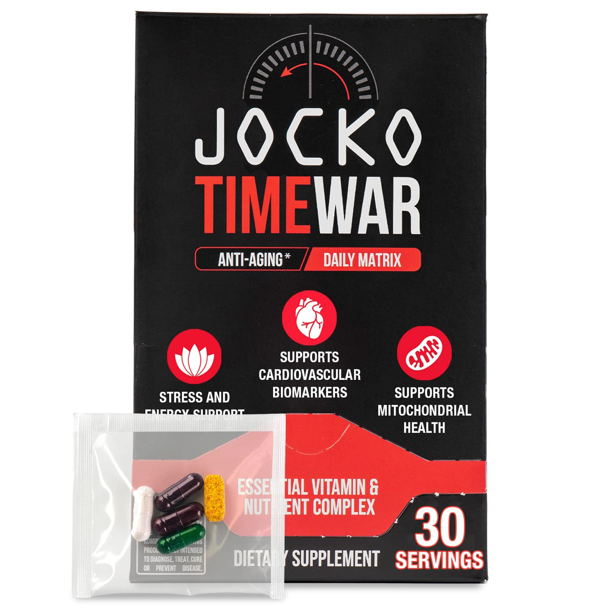 Jocko Fuel Time War frente del empaque mostrando uso diario y conveniencia