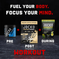 Jocko Fuel persona en gimnasio usando el pre-entreno antes de levantar