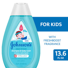 Johnson's botella sobre repisa de baño transmitiendo frescura