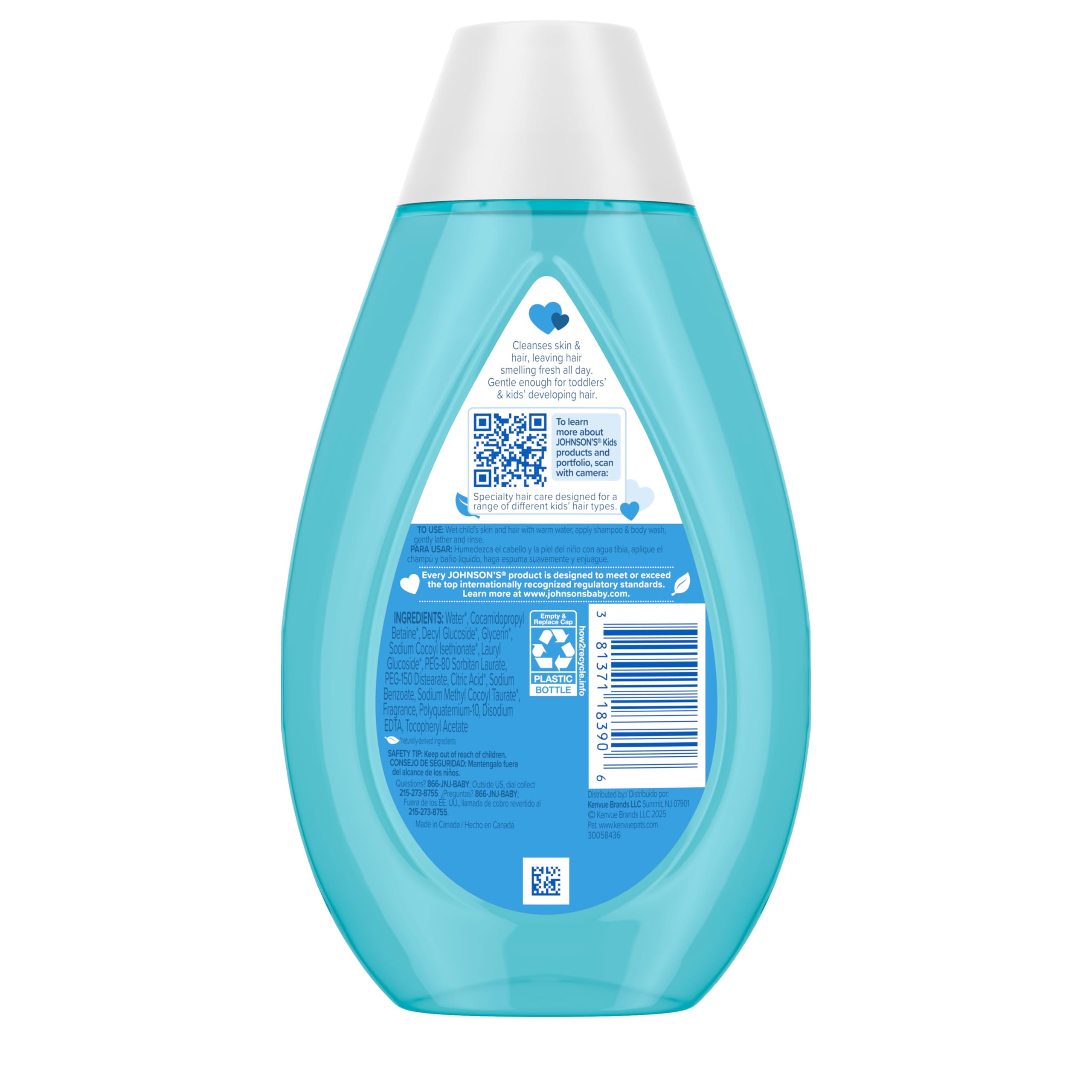 Johnson's etiqueta de ingredientes destacando ingredientes suaves