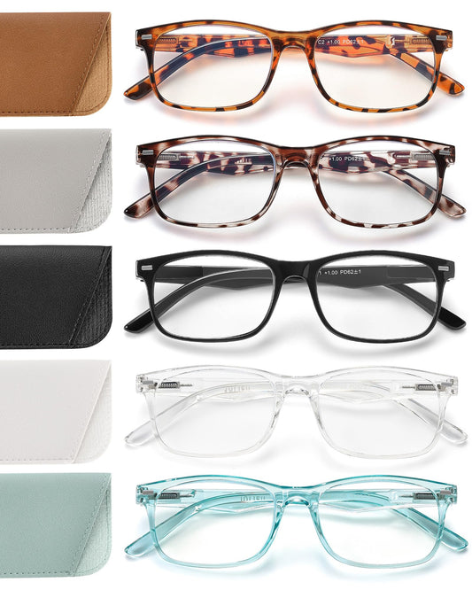 JOLISU frente del pack de 5 gafas mostrando diseño y color, portabilidad y estilo