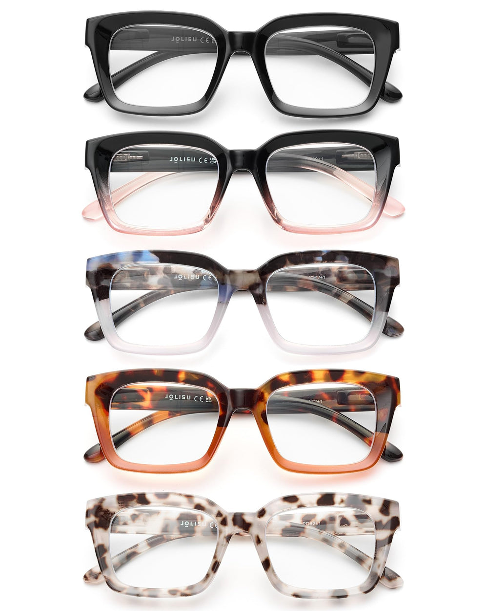 JOLISU pack frontal cinco gafas mostrando colores y ventaja de versatilidad